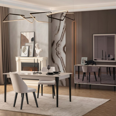 Garnituur Eettafel 2-delig dressoir Eettafel Hout Wit Commode