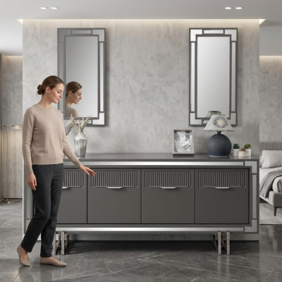 Houten kast Dressoir Sideboard Grijs Kast Commode Hout Eetkamer