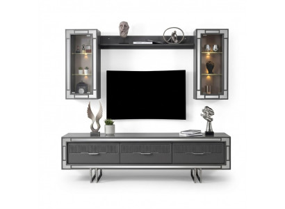 Wandmeubel tv-standaard kast salontafel RTV lowboard grijs set 3-delig.