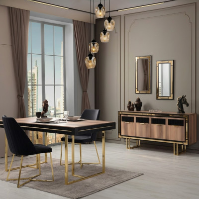 Eetkamermeubels Eettafel Bruin 2-delig Dressoir Eetkamertafel Hout Tafel