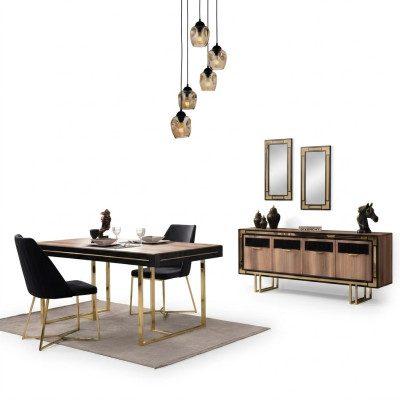 Eetkamermeubels Eettafel Bruin 2-delig Dressoir Eetkamertafel Hout Tafel