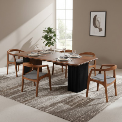 Eetgroep Compleet eetkamer Eettafel Stoelen 7-delig Bruin Klassiek