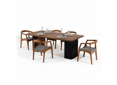 Eetgroep Compleet eetkamer Eettafel Stoelen 7-delig Bruin Klassiek