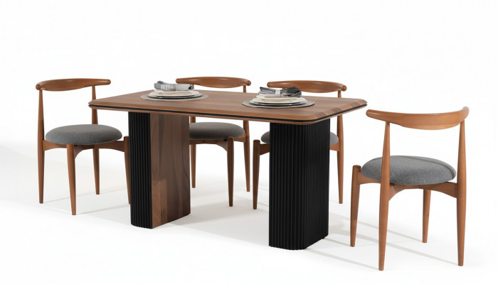 Eetkamer set Eethoek Eettafel Stoelen 5-delig Bruin Klassiek