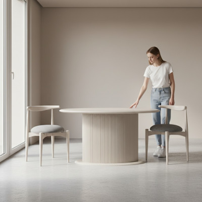 Eetkamerset Compleet eetkamer eettafel stoelen 5-delig Beige Luxe Modern