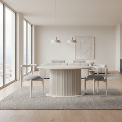 Eetkamerset Compleet eetkamer eettafel stoelen 5-delig Beige Luxe Modern