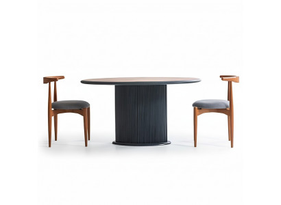 Moderne eetkamerset Complete eetkamer Eettafel Stoelen 3-delig Bruin.