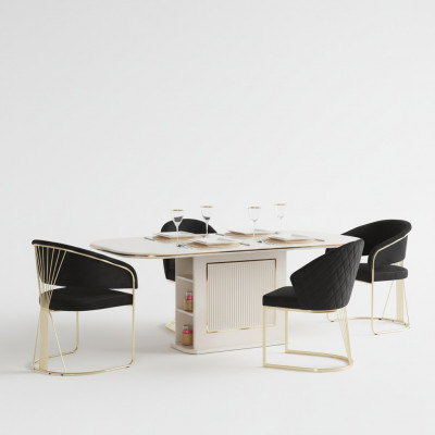 Complete eetkamer luxe eetgroep eettafel stoelen 5-delig beige eethoek