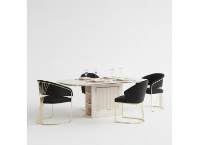 Complete eetkamer luxe eetgroep eettafel stoelen 5-delig beige eethoek