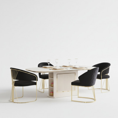 Eethoek Luxe Eetkamer Set Complete Eetkamer Eettafel Stoelen 7dlg Beige