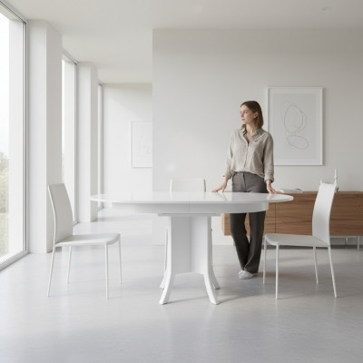 Uittrekbare eettafel Eettafel Houten tafel Wit