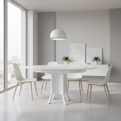 Uittrekbare eettafel Eettafel Houten tafel Wit