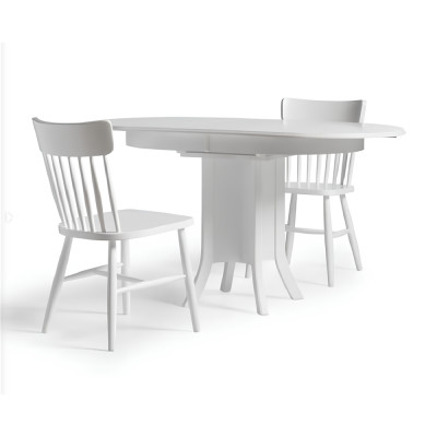 Set van 2 witte houten eetkamerstoelen.