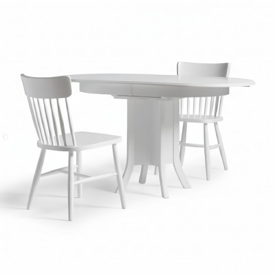 Set Eetkamer Houten Eettafel Stoelen 5-delig Wit Eethoek