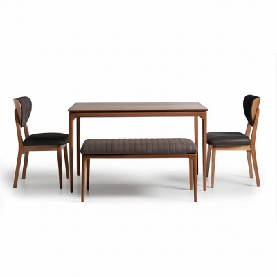 Eetkamerset hout eetkamer eettafel stoelen 6-delig bruin eethoek bank stof