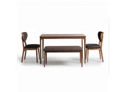 Eetkamerset hout eetkamer eettafel stoelen 6-delig bruin eethoek bank stof