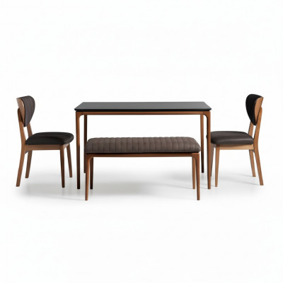 Eethoek Eetgroep Eetkamer Eettafel Stoelen 6-delig Bruin Bank Stof Hout