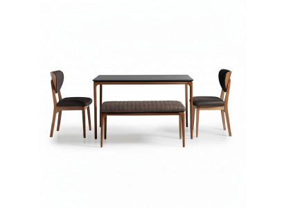 Eethoek Eetgroep Eetkamer Eettafel Stoelen 6-delig Bruin Bank Stof Hout