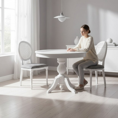 Luxe eetgroep eetkamer Ronde eettafel Stoelen 3-delig Wit Stof Hout