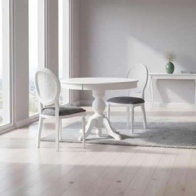 Luxe eetgroep eetkamer Ronde eettafel Stoelen 3-delig Wit Stof Hout