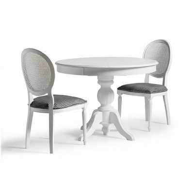 Luxe eetgroep eetkamer Ronde eettafel Stoelen 3-delig Wit Stof Hout