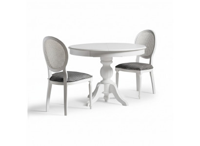 Luxe eetgroep eetkamer Ronde eettafel Stoelen 3-delig Wit Stof Hout