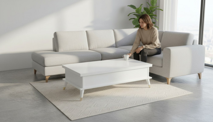 Witte salontafel koffietafel Uitschuifbare eettafel Tafel Hout Bruin