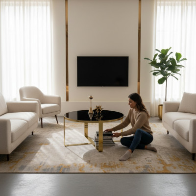 Salontafel Koffietafel Moderne bijzettafel van glas en goud.