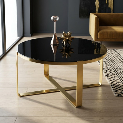 Salontafel Koffietafel Moderne bijzettafel van glas en goud.
