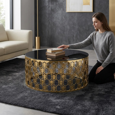 Salontafel Bijzettafel Koffietafel in goud Moderne glazen tafel