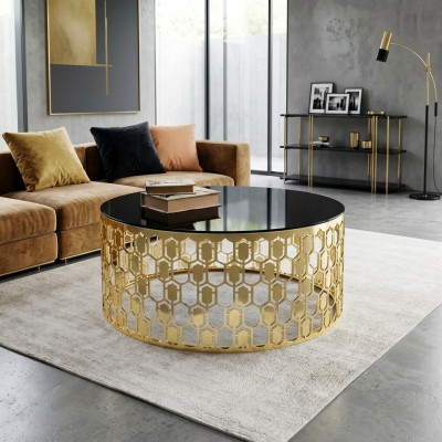 Salontafel Bijzettafel Koffietafel in goud Moderne glazen tafel