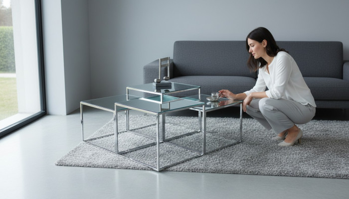 Zilveren salontafel tafel bijzettafel banktafel woonkamer
