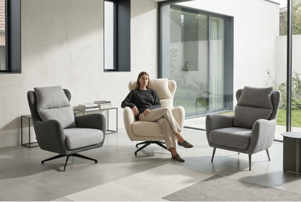 Beklede fauteuil Fauteuil Oorfauteuil Beige Bekleding Woonkamer Eenzitter Stoel