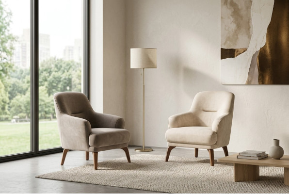 Stoffen fauteuil Fauteuil Beige Bekleding Woonkamer Eenzitter Zit Oorfauteuil