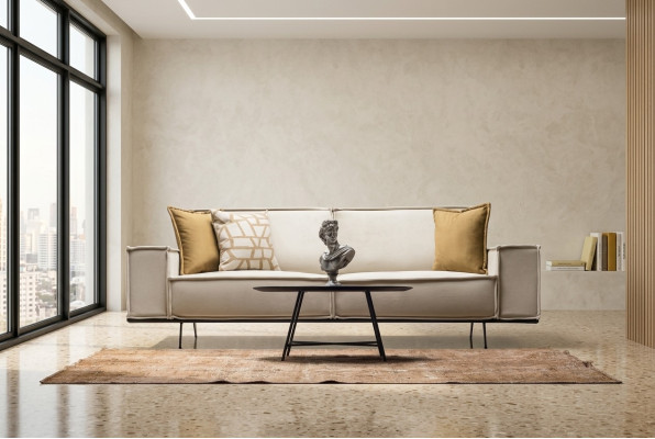 Tweepersoons bank 2-zits stoffen bank gestoffeerde bank beige bank moderne.