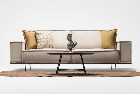 Tweepersoons bank 2-zits stoffen bank gestoffeerde bank beige bank moderne.