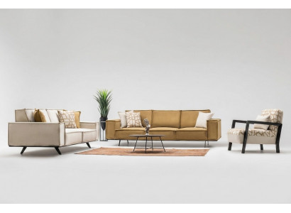 Bankstel stoffen sofa vierzitter tweezitter fauteuil sofa bruin set