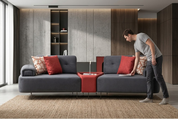 Luxueuze bank stoffen sofa 2-zits tweezits grijze gestoffeerde bank tafel