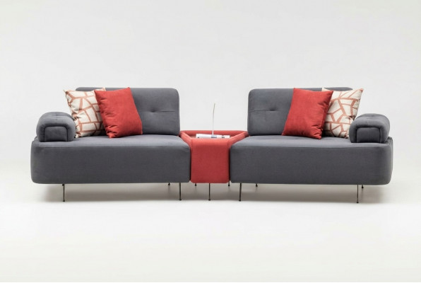 Luxueuze bank stoffen sofa 2-zits tweezits grijze gestoffeerde bank tafel