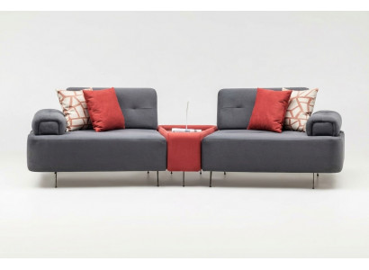 Luxueuze bank stoffen sofa 2-zits tweezits grijze gestoffeerde bank tafel