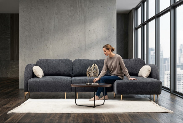 Hoekbank in L-vorm Bekledingsbank Stoffen sofa Grijze bank Ligbank Stof