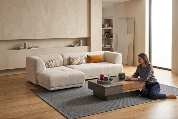 Hoekbankstel Hoekbank L-vorm Stoffen bankstel Beklede bank Bank Beige