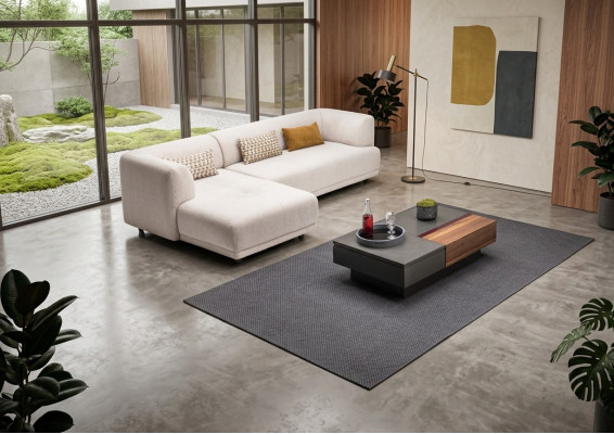 Hoekbankstel Hoekbank L-vorm Stoffen bankstel Beklede bank Bank Beige