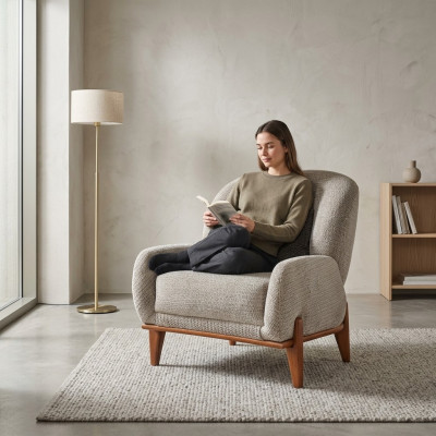 Fauteuil Ohrensessel Stoffen fauteuil Grijs Bekleding Zitkamer Fauteuil met één zitplaats