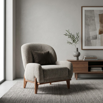 Fauteuil Ohrensessel Stoffen fauteuil Grijs Bekleding Zitkamer Fauteuil met één zitplaats