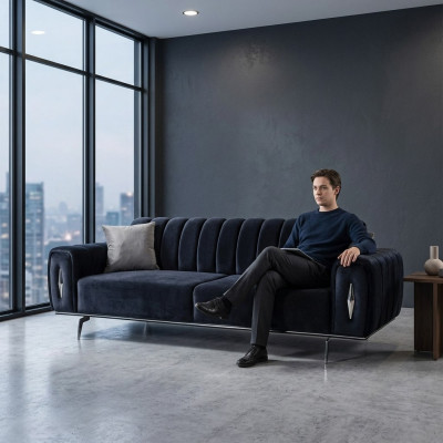 Ontwerp Driezitter Zwart Sofa 3-zits Stoffen Bankstel Polsterbank Couch