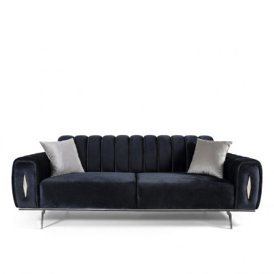 Ontwerp Driezitter Zwart Sofa 3-zits Stoffen Bankstel Polsterbank Couch