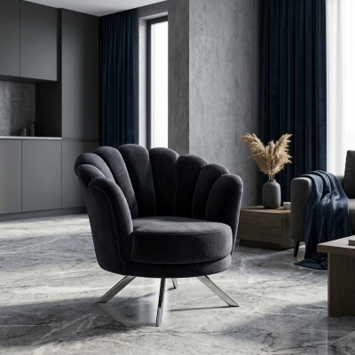 Cocktailstoel Fauteuil Oorfauteuil Stoffen fauteuil Zwarte bekleding Zitvlak