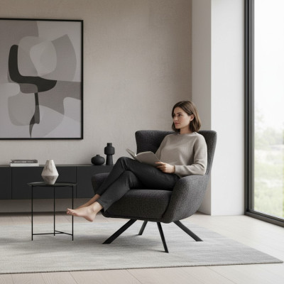 Woonkamerfauteuil Vleugelstoel Stoffen fauteuil Grijs Beklede zitting Eenpersoons.