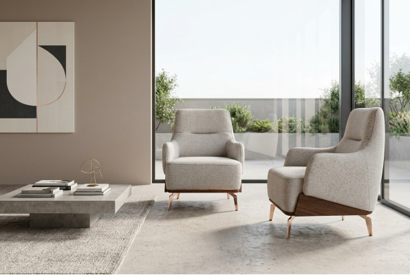 Fauteuil Oorfauteuil Stoffen fauteuil Stof Beige Zits Eenpersoons Woonkamer